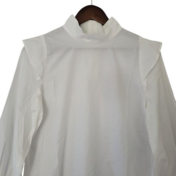 Everlane The Wing Shoulder Mockneck Ruffle Top Womens Size 2 White Cotton NWT - Picture 3 of 7